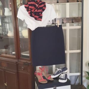 Loft Textured Navy Pull-on Skirt